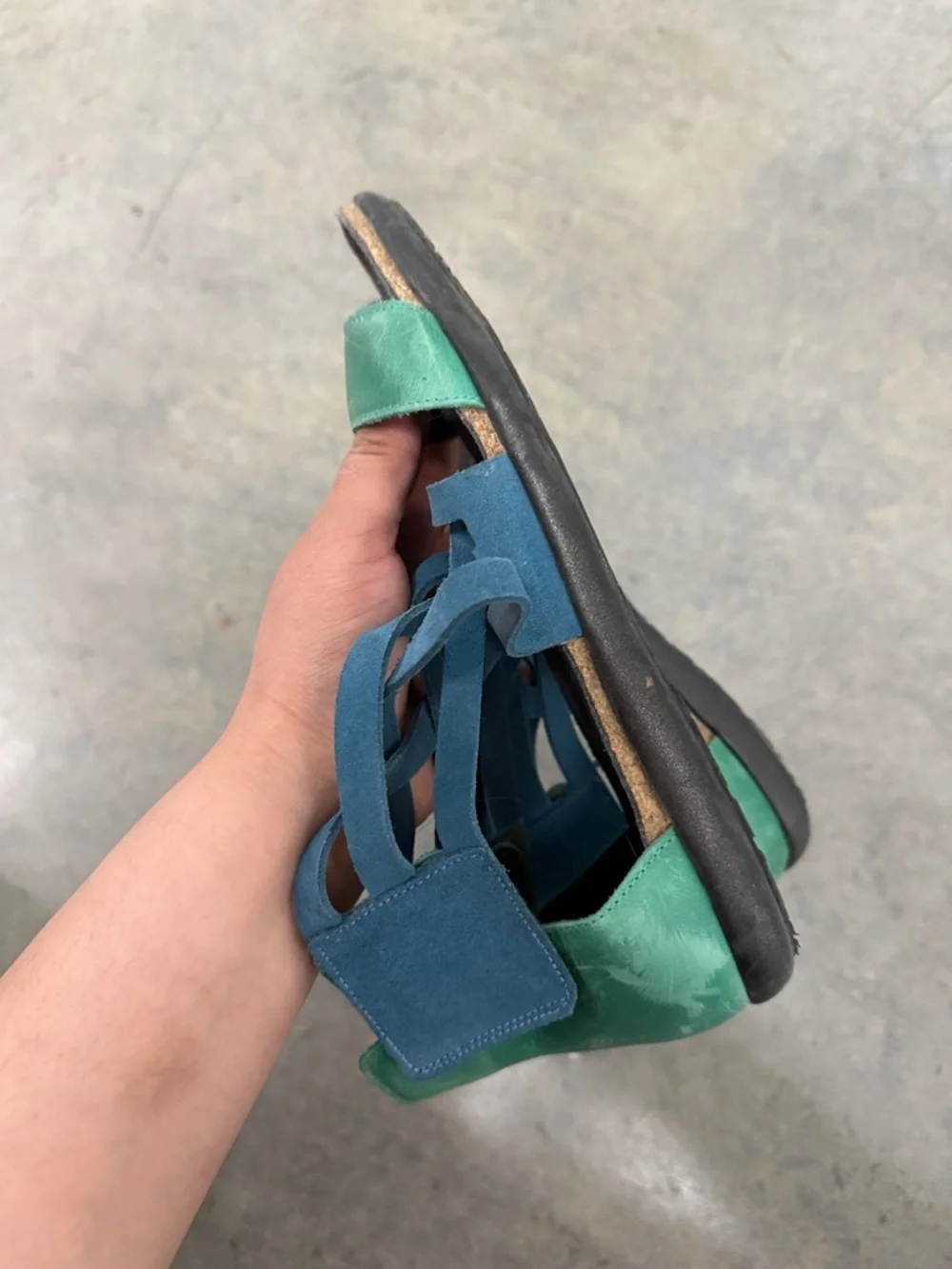 Naot Strappy Suede Sandals in Teal and Green